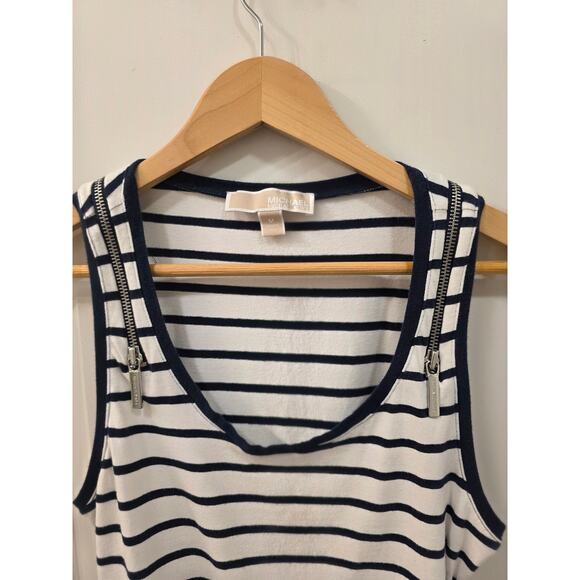 Michael Kors White and Blue Striped Shirt with Zipper Detail - Picture 2 of 7